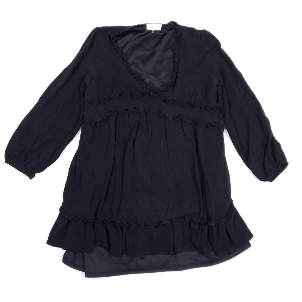 Altard State Tunic Dress Black Ruffle Boho Peasant V Neck Size M Lightweight
